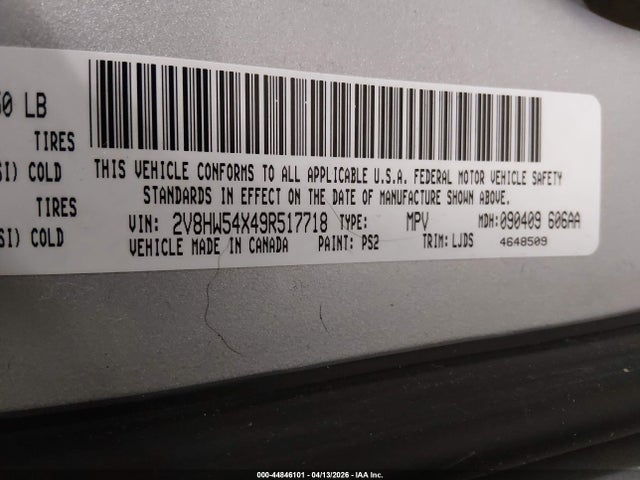 2009 Volkswagen Routan Sel მანქანა იყიდება აუქციონზე, vin: 2V8HW54X49R517718, აუქციონის ნომერი: 44846101