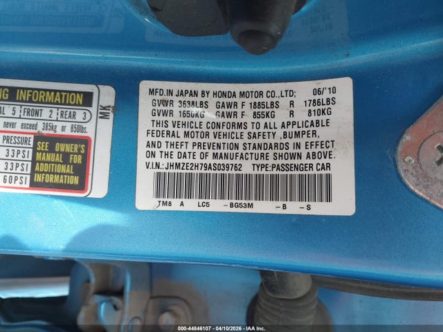 2010 Honda Insight Ex მანქანა იყიდება აუქციონზე, vin: JHMZE2H79AS039762, აუქციონის ნომერი: 44846107