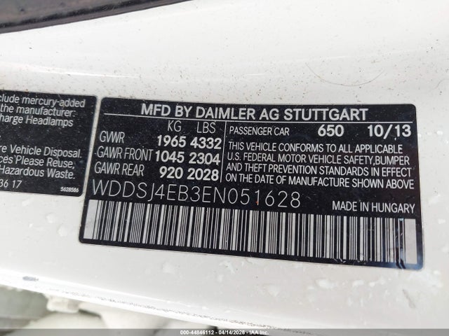 44846112 :رقم المزاد ، WDDSJ4EB3EN051628 vin ، 2014 Mercedes-benz Cla 250 مزاد بيع
