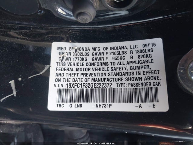 Honda Civic Ex-t 2016 19XFC1F32GE222372 Image 9