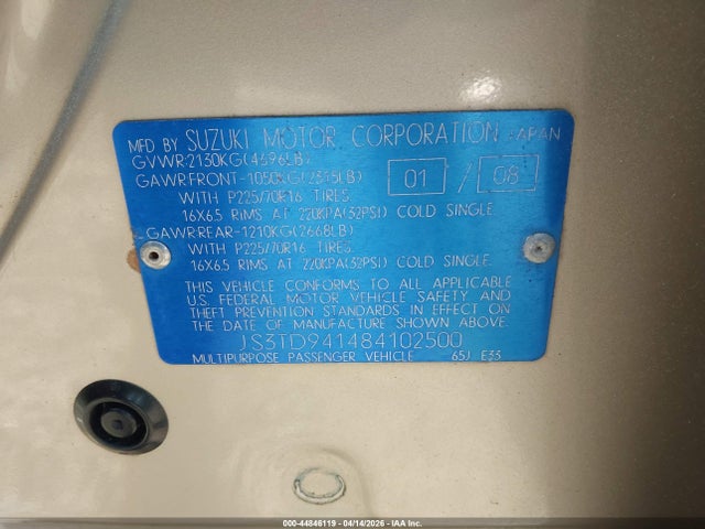 2008 SUZUKI GRAND VITARA JS3TD941484102500 Photo 8