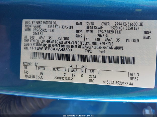 Ford F-150 Xl 2019 1FTEW1EP8KFA48393 Image 9