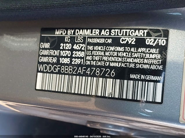 Продаж на аукціоні авто 2010 Mercedes-benz C 300 Luxury 4matic/sport 4matic, vin: WDDGF8BB2AF478726, номер лоту: 44846140