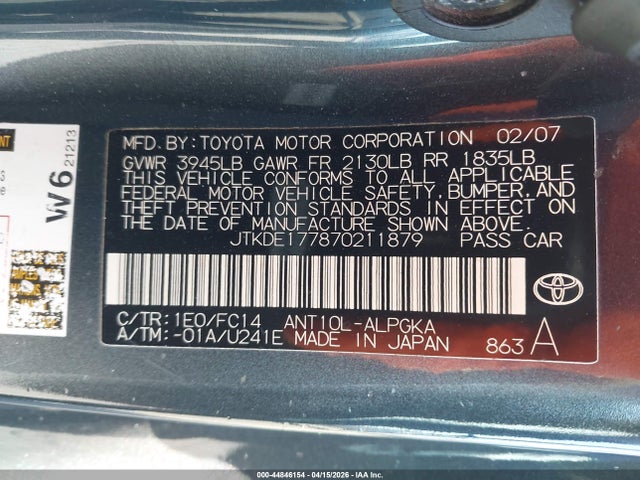 Aukcja sprzedaży 2007 Scion Tc, vin: JTKDE177870211879, numer aukcji: 44846154