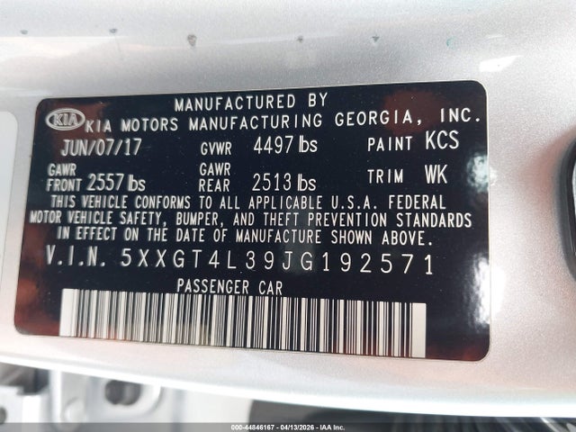 5XXGT4L39JG192571 KIA Optima Lx