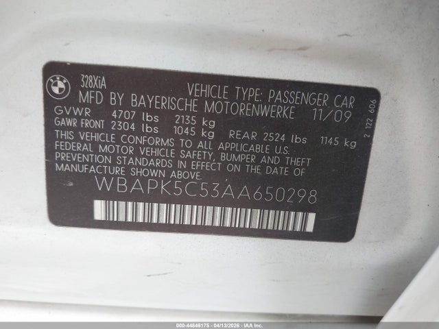 Aukcja sprzedaży 2010 Bmw 328i Xdrive, vin: WBAPK5C53AA650298, numer aukcji: 44846175