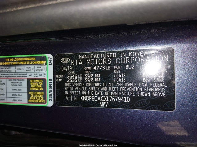 KNDP6CACXL7679410 KIA SPORTAGE S