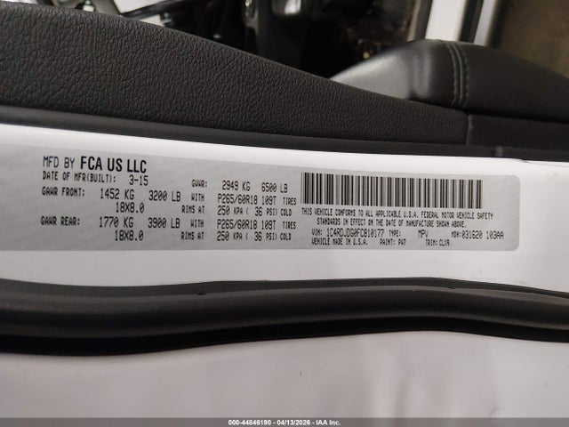 Продажа на аукционе авто 2015 Dodge Durango Limited, vin: 1C4RDJDG0FC810177, номер лота: 44846190