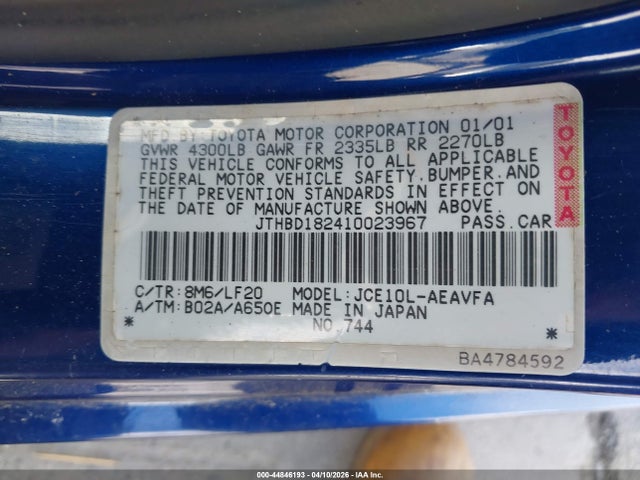 Продаж на аукціоні авто 2001 Lexus Is 300, vin: JTHBD182410023967, номер лоту: 44846193