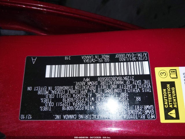 44846194 :رقم المزاد ، 2T2BK1BA3BC095608 vin ، 2011 Lexus Rx 350 مزاد بيع