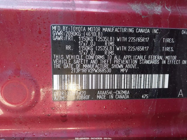 44846200 :رقم المزاد ، 2T3P1RFV2PW368530 vin ، 2023 Toyota Rav4 Xle مزاد بيع