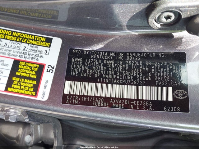 Aukcja sprzedaży 2023 Toyota Camry Se, vin: 4T1G11AKXPU738727, numer aukcji: 44846203