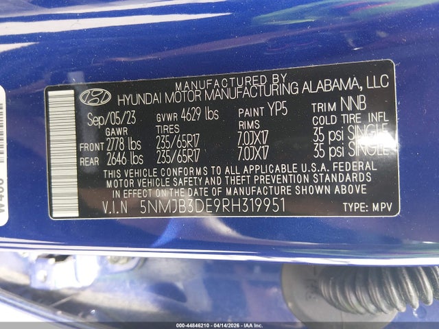 2024 Hyundai Tucson Sel მანქანა იყიდება აუქციონზე, vin: 5NMJB3DE9RH319951, აუქციონის ნომერი: 44846210