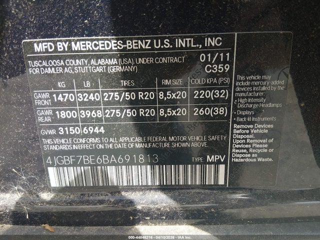 2011 MERCEDES-BENZ GL 450 4JGBF7BE6BA691813 Photo 8