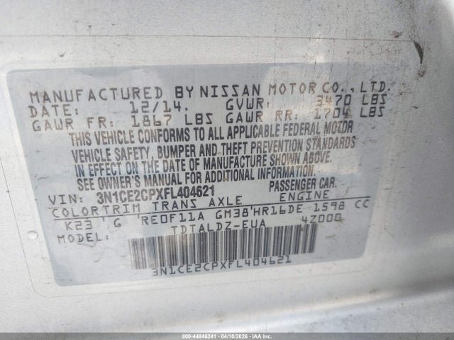 Nissan Versa Note S (sr)/s Plus/sl/sr/sv 2015 3N1CE2CPXFL404621 Image 9