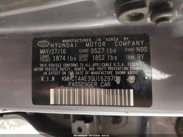 44846249 :رقم المزاد ، KMHCT4AE3GU162970 vin ، 2016 Hyundai Accent Se مزاد بيع