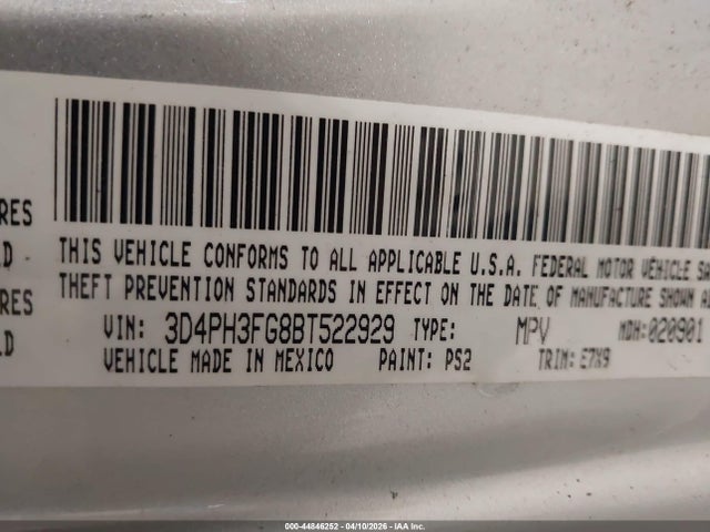 44846252 :رقم المزاد ، 3D4PH3FG8BT522929 vin ، 2011 Dodge Journey Crew مزاد بيع