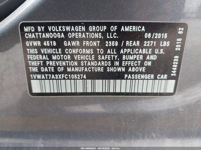 2015 VOLKSWAGEN PASSAT 1VWAT7A3XFC105274 Photo 8