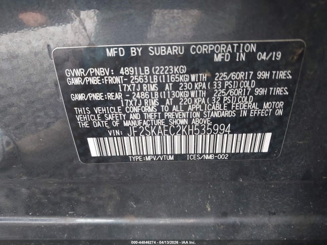 Subaru Forester Premium 2019 JF2SKAEC2KH535994 Image 9