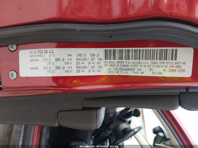44846289 :رقم المزاد ، 1C4PJMBS3HW584937 vin ، 2017 Jeep Cherokee Trailhawk 4x4 مزاد بيع