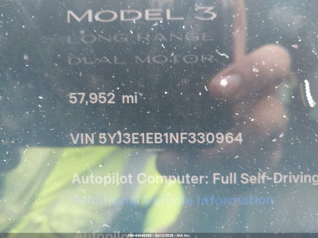 Aukcja sprzedaży 2022 Tesla Model 3 Long Range Dual Motor All-wheel Drive, vin: 5YJ3E1EB1NF330964, numer aukcji: 44846295