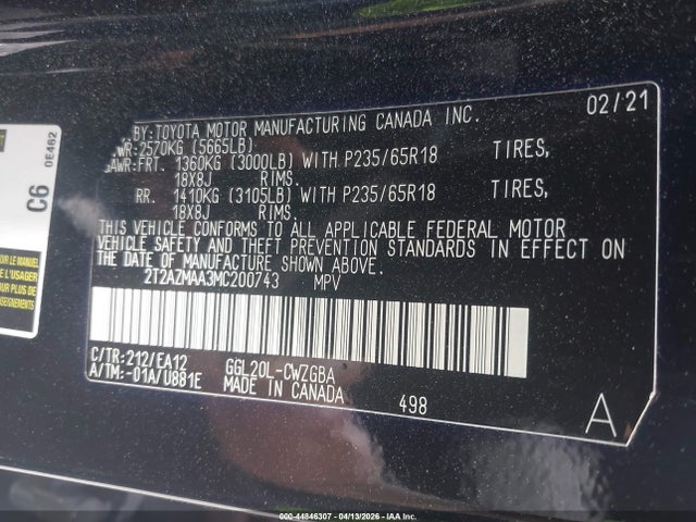 Aukcja sprzedaży 2021 Lexus Rx 350, vin: 2T2AZMAA3MC200743, numer aukcji: 44846307