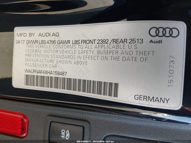 Продаж на аукціоні авто 2017 Audi A4 2.0t Premium, vin: WAUFNAF4XHA158487, номер лоту: 44846311