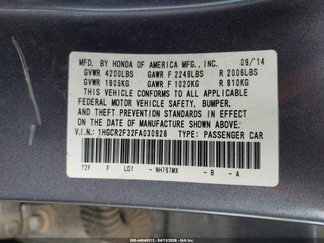 Honda ACCORD LX 2015 1HGCR2F32FA030928 Image 9