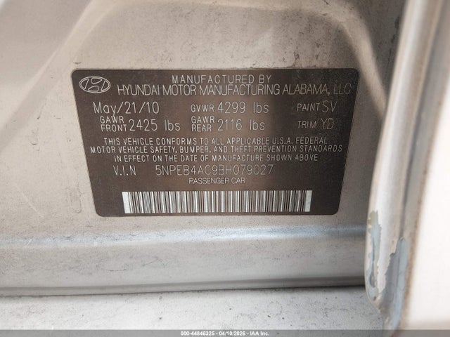 Продаж на аукціоні авто 2011 Hyundai Sonata Gls, vin: 5NPEB4AC9BH079027, номер лоту: 44846325
