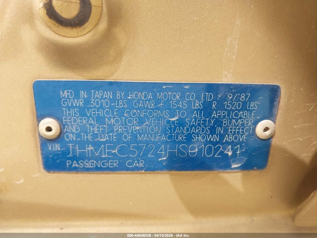 Продажа на аукционе авто 1987 Honda Civic 1.5, vin: JHMEC5724HS010241, номер лота: 44846336