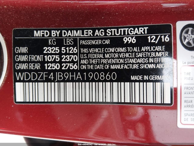 Продаж на аукціоні авто 2017 Mercedes-benz E 300, vin: WDDZF4JB9HA190860, номер лоту: 44846342