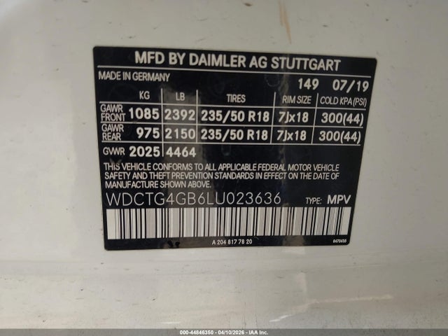 WDCTG4GB6LU023636 Mercedes-Benz Gla 250 4matic