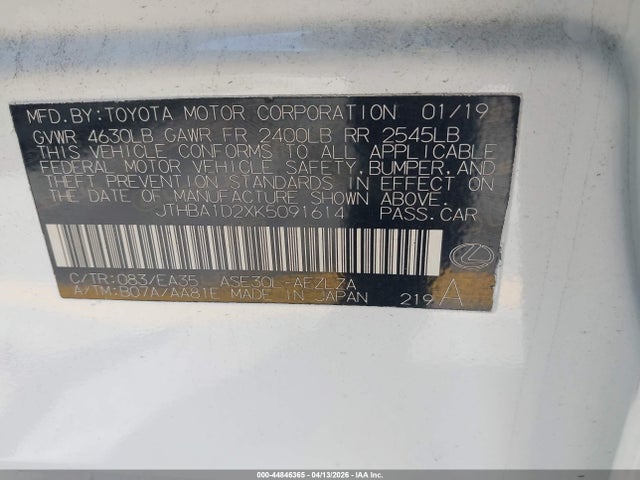 Продажа на аукционе авто 2019 Lexus Is 300, vin: JTHBA1D2XK5091614, номер лота: 44846365