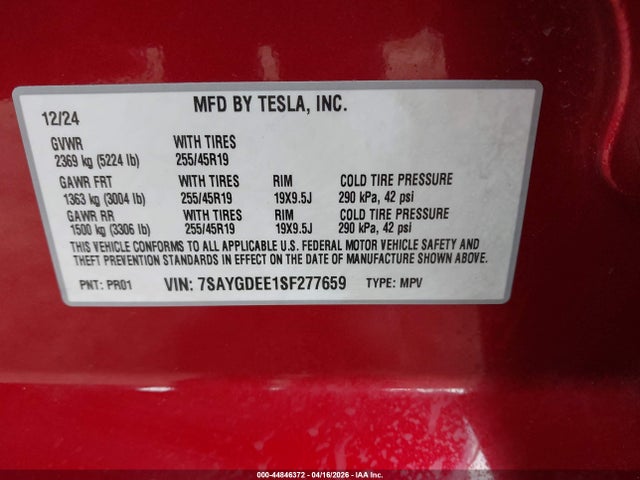 7SAYGDEE1SF277659 Tesla Model Y Long Range Dual Motor All-wheel Drive