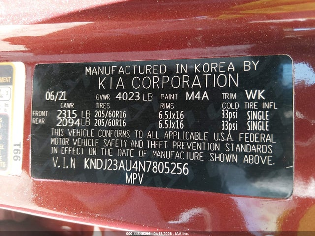 KNDJ23AU4N7805256 KIA SOUL LX