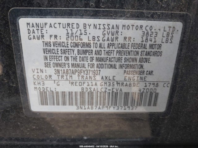 3N1AB7AP9FY371937 Nissan SENTRA S