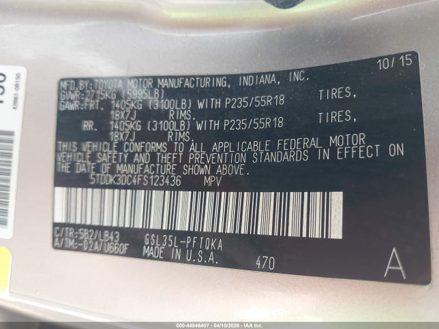 5TDDK3DC4FS123436 Toyota Sienna Limited Premium 7 Passenger