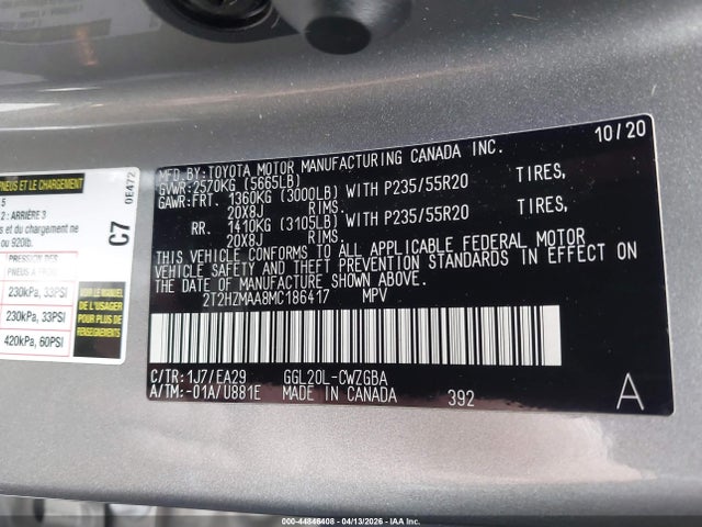 Aukcja sprzedaży 2021 Lexus Rx 350, vin: 2T2HZMAA8MC186417, numer aukcji: 44846408
