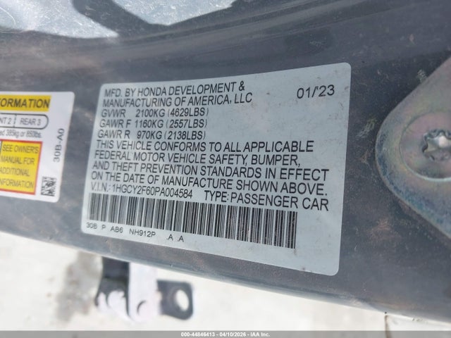 1HGCY2F60PA004584 Honda Accord Hybrid Ex-l