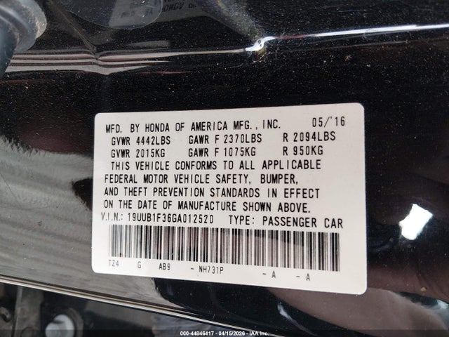 Продаж на аукціоні авто 2016 Acura Tlx, vin: 19UUB1F36GA012520, номер лоту: 44846417