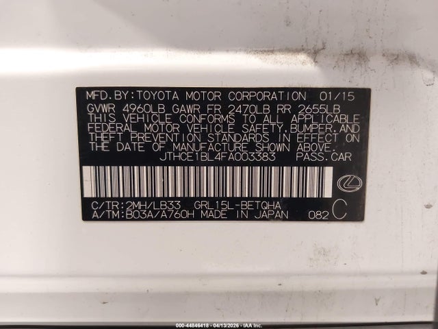 Продажа на аукционе авто 2015 Lexus Gs 350 Crafted Line, vin: JTHCE1BL4FA003383, номер лота: 44846418