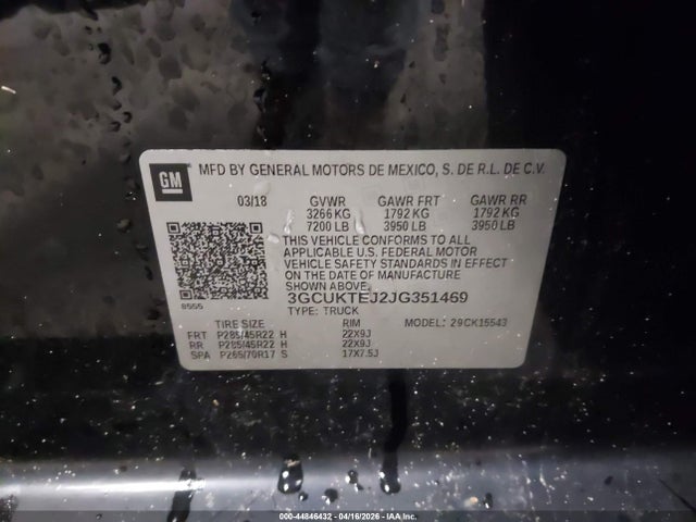 Aukcja sprzedaży 2018 Chevrolet Silverado 1500 High Country, vin: 3GCUKTEJ2JG351469, numer aukcji: 44846432