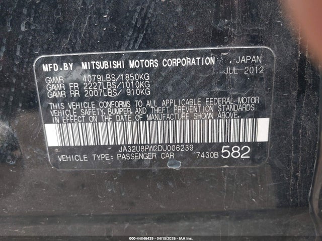 Продаж на аукціоні авто 2013 Mitsubishi Lancer Gt, vin: JA32U8FW2DU006239, номер лоту: 44846439