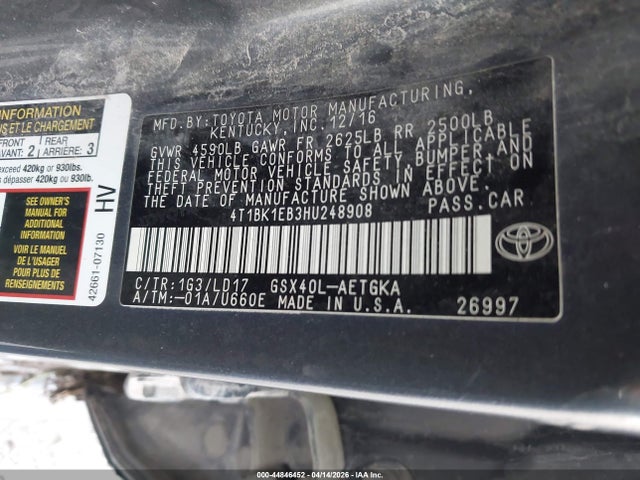 44846452 :رقم المزاد ، 4T1BK1EB3HU248908 vin ، 2017 Toyota Avalon Xle مزاد بيع