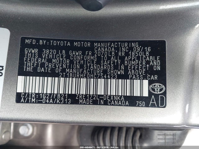 2017 TOYOTA COROLLA 2T1BURHE0HC754423 Photo 8