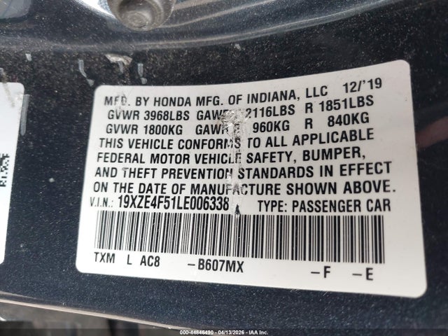 Honda INSIGHT EX 2020 19XZE4F51LE006338 Image 9