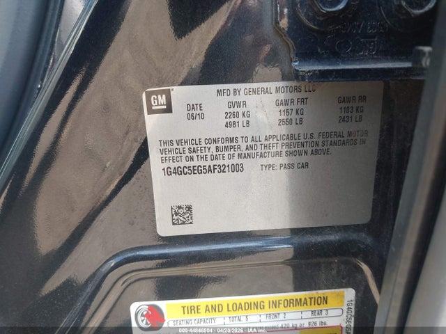 2010 Buick Lacrosse Cxl მანქანა იყიდება აუქციონზე, vin: 1G4GC5EG5AF321003, აუქციონის ნომერი: 44846504