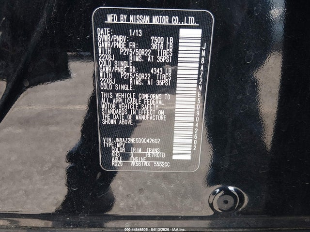 Продажа на аукционе авто 2013 Infiniti Qx56, vin: JN8AZ2NE5D9042602, номер лота: 44846505