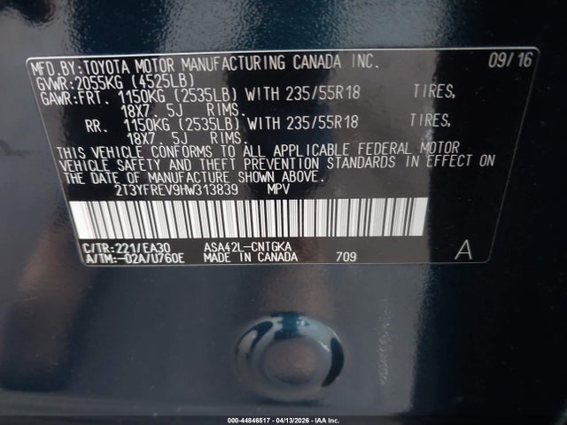 2T3YFREV9HW313839 Toyota Rav4 Platinum