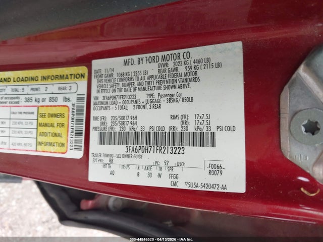 44846520 :رقم المزاد ، 3FA6P0H71FR213223 vin ، 2015 Ford Fusion Se مزاد بيع